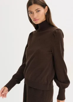 bonprix Pullover & Strickjacken|Strickmode^Feinstrickpullover dunkelbraun meliert