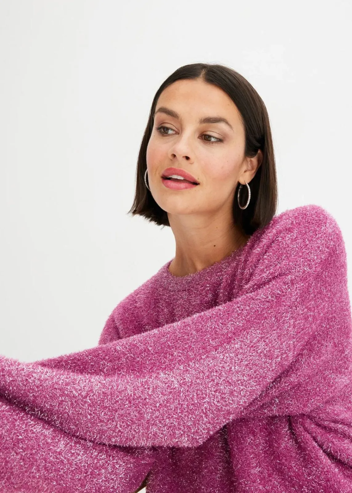 bonprix Bekleidung·Umstandsmode|Strickmode^Feinstrickpullover violettorchidee/silber