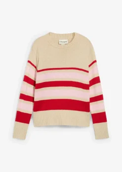 bonprix Bekleidung·Umstandsmode|Bekleidung·Jeans^Feinstrickpullover hellsand/tiefrot/puderrosa