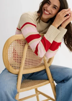 bonprix Bekleidung·Umstandsmode|Bekleidung·Jeans^Feinstrickpullover hellsand/tiefrot/puderrosa