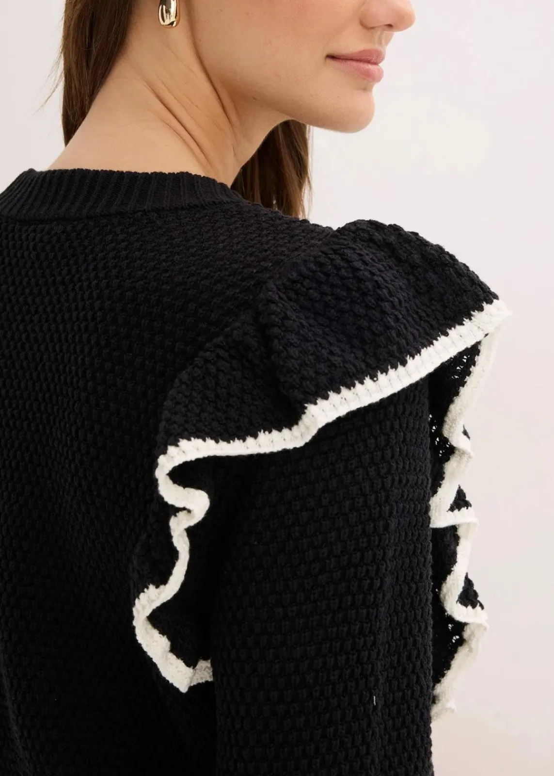 bonprix Bekleidung·Umstandsmode|Bekleidung·Jeans^Feinstrickpullover aus Baumwoll-Mix schwarz mit wollweiß