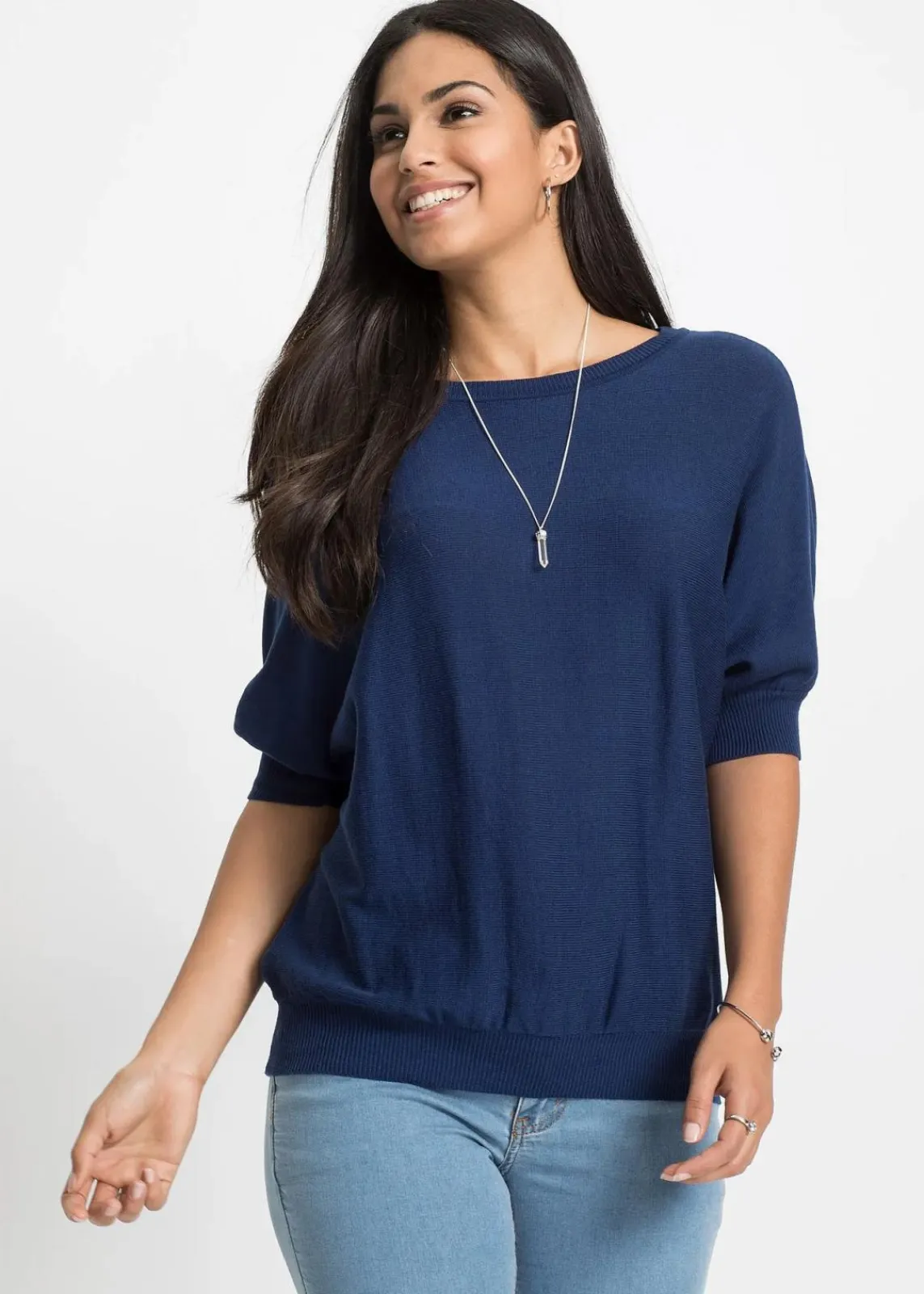 bonprix Bekleidung·Umstandsmode|Strickmode^Feinstrickpullover aus Baumwoll-Mix tiefseeblau
