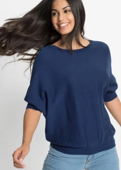bonprix Bekleidung·Umstandsmode|Strickmode^Feinstrickpullover aus Baumwoll-Mix tiefseeblau
