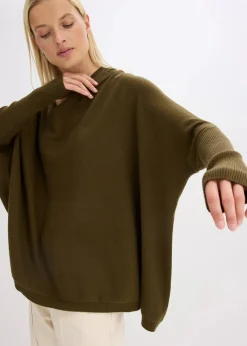 bonprix Bekleidung·Umstandsmode|Bekleidung·Jeans^Feinstrickpullover aus feinem Viskose-Mix erdoliv