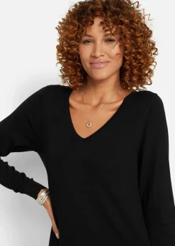 bonprix Bekleidung·Umstandsmode|Bekleidung·Jeans^Feinstrickpullover aus fließendem Viskose-Mix schwarz