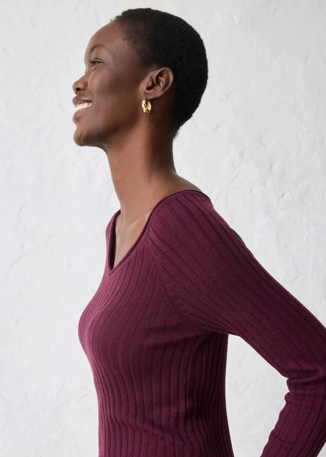 bonprix Pullover & Strickjacken|Strickmode^Feinstrickpullover aus Merinowolle weinrot