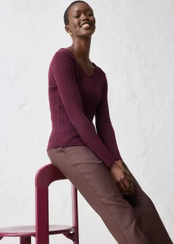 bonprix Pullover & Strickjacken|Strickmode^Feinstrickpullover aus Merinowolle weinrot