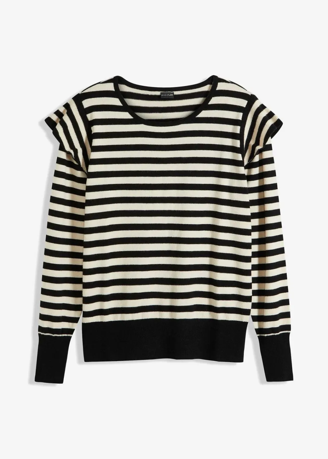 bonprix Bekleidung·Umstandsmode|Bekleidung·Jeans^Feinstrickpullover aus softem Viskose-Mix kieselbeige/schwarz quer gestreift