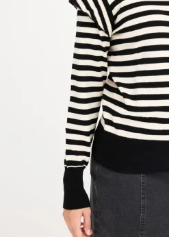 bonprix Bekleidung·Umstandsmode|Bekleidung·Jeans^Feinstrickpullover aus softem Viskose-Mix kieselbeige/schwarz quer gestreift
