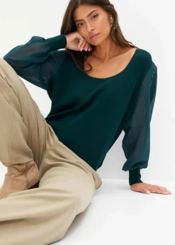 bonprix Pullover & Strickjacken|Strickmode^Feinstrickpullover aus softem Viskose-Mix tiefgrün