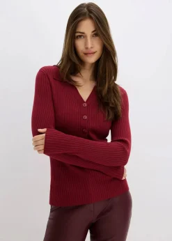 bonprix Bekleidung·Umstandsmode|Strickmode^Feinstrickpullover aus softem Viskose-Mix pflaumenrot