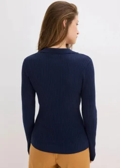 bonprix Pullover & Strickjacken|Bekleidung·Jeans^Feinstrickpullover aus softem Viskose-Mix dunkelblau