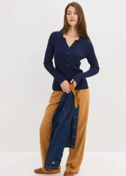 bonprix Pullover & Strickjacken|Bekleidung·Jeans^Feinstrickpullover aus softem Viskose-Mix dunkelblau