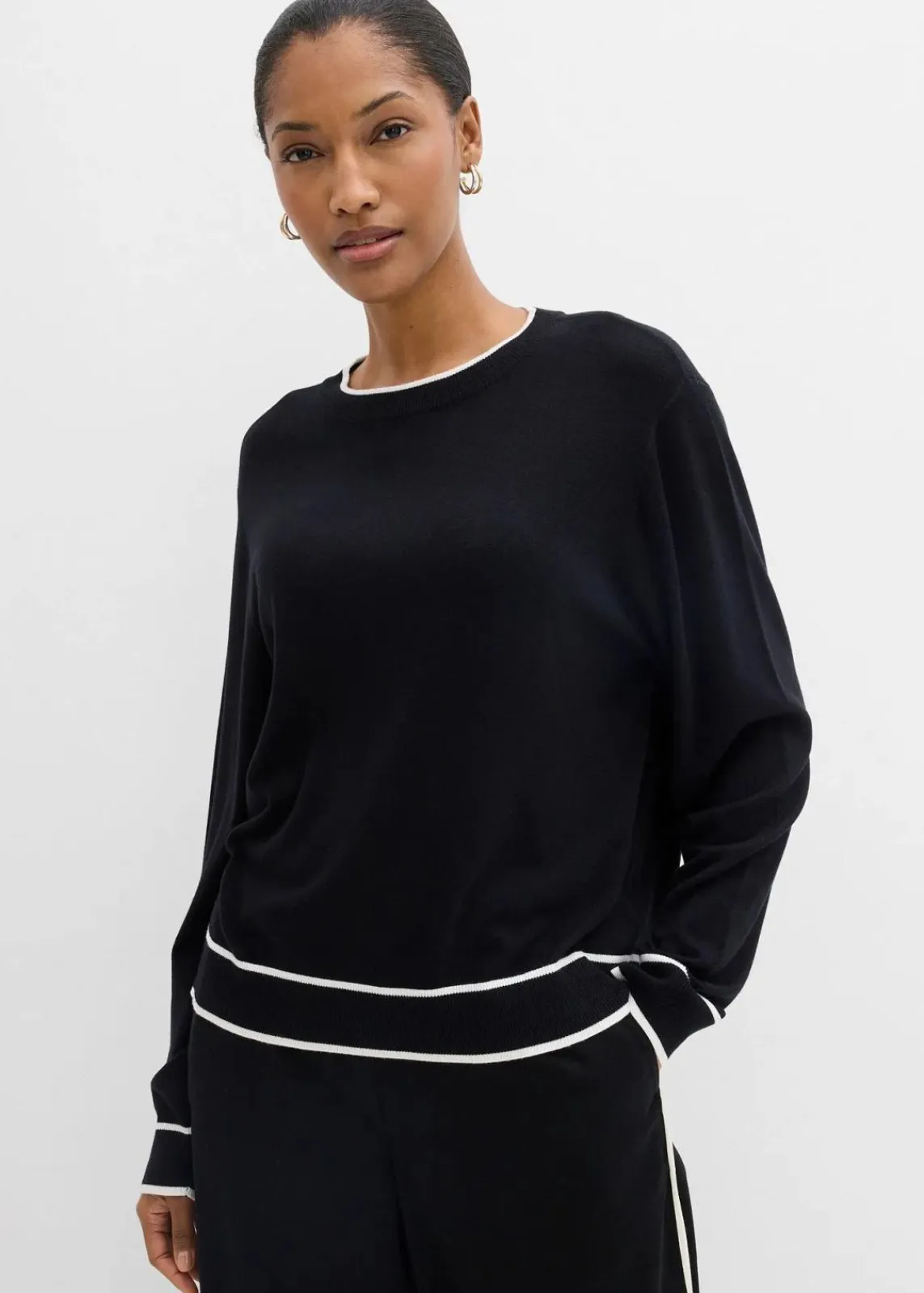 bonprix Bekleidung·Umstandsmode|Bekleidung·Jeans^Feinstrickpullover aus Viskose-Mix schwarz/wollweiß