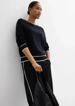 bonprix Bekleidung·Umstandsmode|Bekleidung·Jeans^Feinstrickpullover aus Viskose-Mix schwarz/wollweiß