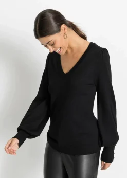 bonprix Pullover & Strickjacken|Strickmode^Feinstrickpullover aus Viskose-Mix schwarz
