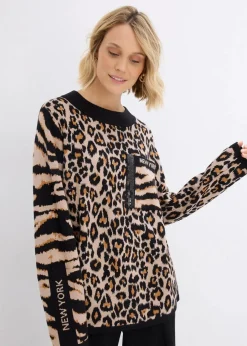 bonprix Bekleidung·Umstandsmode|Nachhaltigere Materialien^Feinstrickpullover im Leoprint Design leo bedruckt