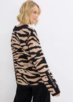 bonprix Bekleidung·Umstandsmode|Nachhaltigere Materialien^Feinstrickpullover im Leoprint Design leo bedruckt
