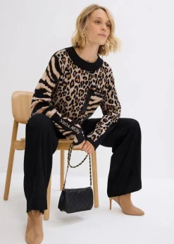 bonprix Bekleidung·Umstandsmode|Nachhaltigere Materialien^Feinstrickpullover im Leoprint Design leo bedruckt