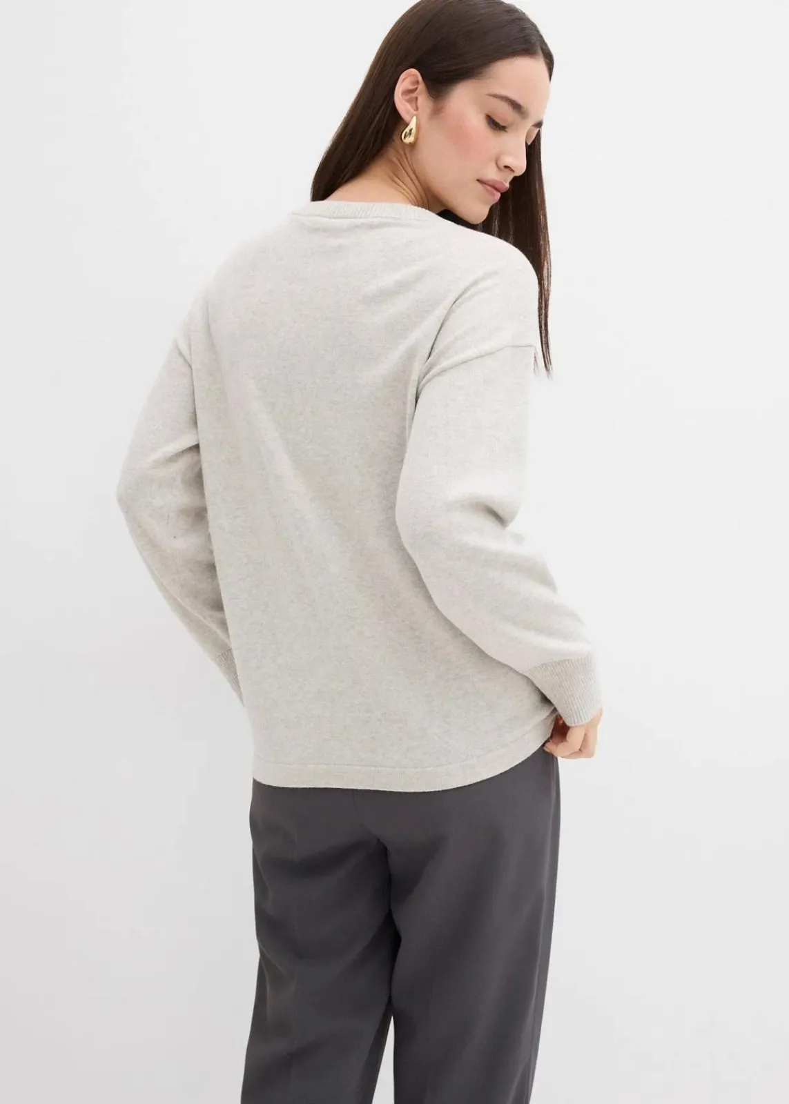 bonprix Strickmode|Pullover & Strickjacken^Feinstrickpullover mit asymmetrischer Knopfleiste kieselbeige meliert