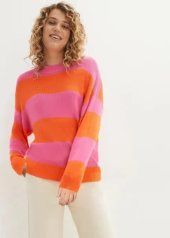 bonprix Bekleidung·Umstandsmode|Strickmode^Feinstrickpullover mit Blockstreifen pink/orange gestreift