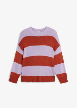 bonprix Bekleidung·Umstandsmode|Strickmode^Feinstrickpullover mit Blockstreifen flieder/rostbraun gestreift
