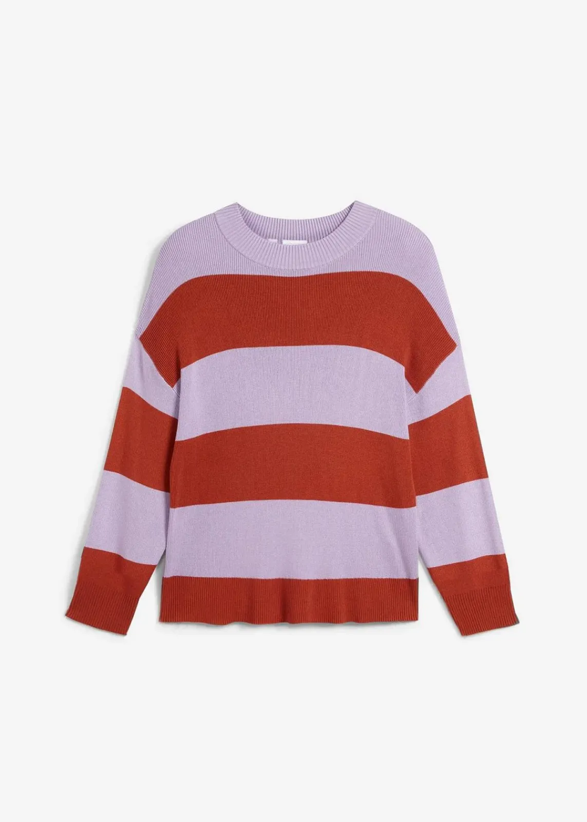 bonprix Bekleidung·Umstandsmode|Strickmode^Feinstrickpullover mit Blockstreifen flieder/rostbraun gestreift