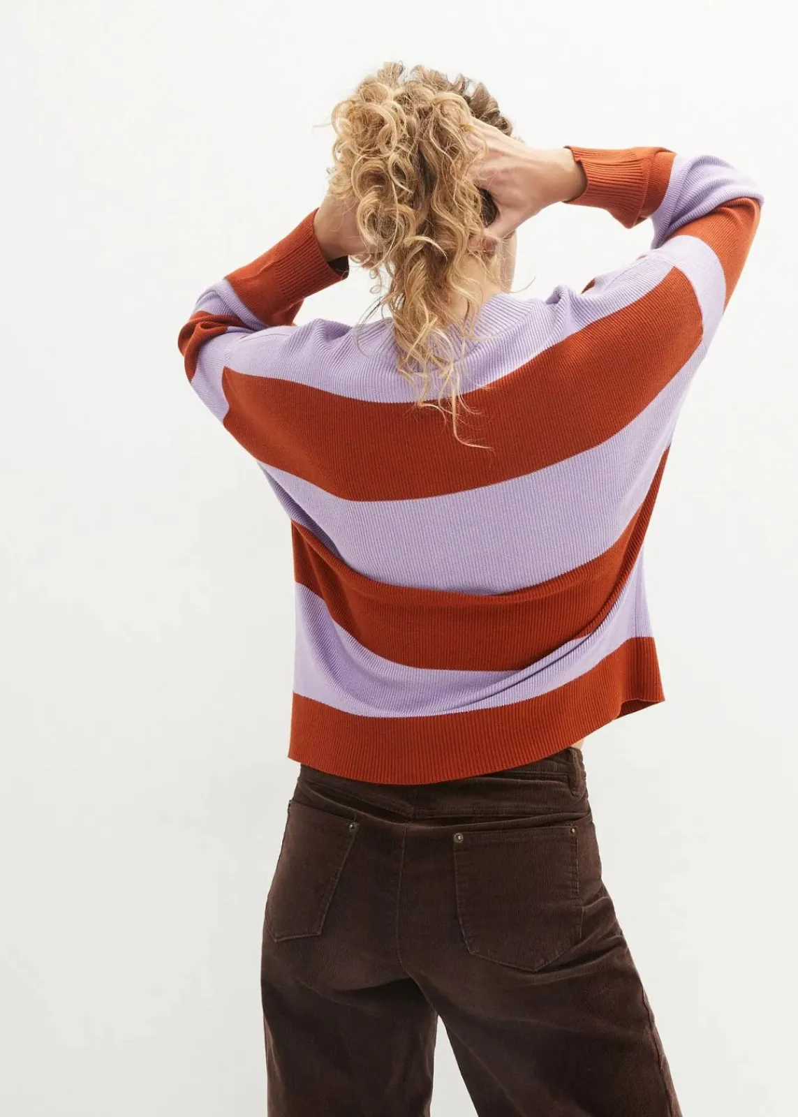 bonprix Bekleidung·Umstandsmode|Strickmode^Feinstrickpullover mit Blockstreifen flieder/rostbraun gestreift