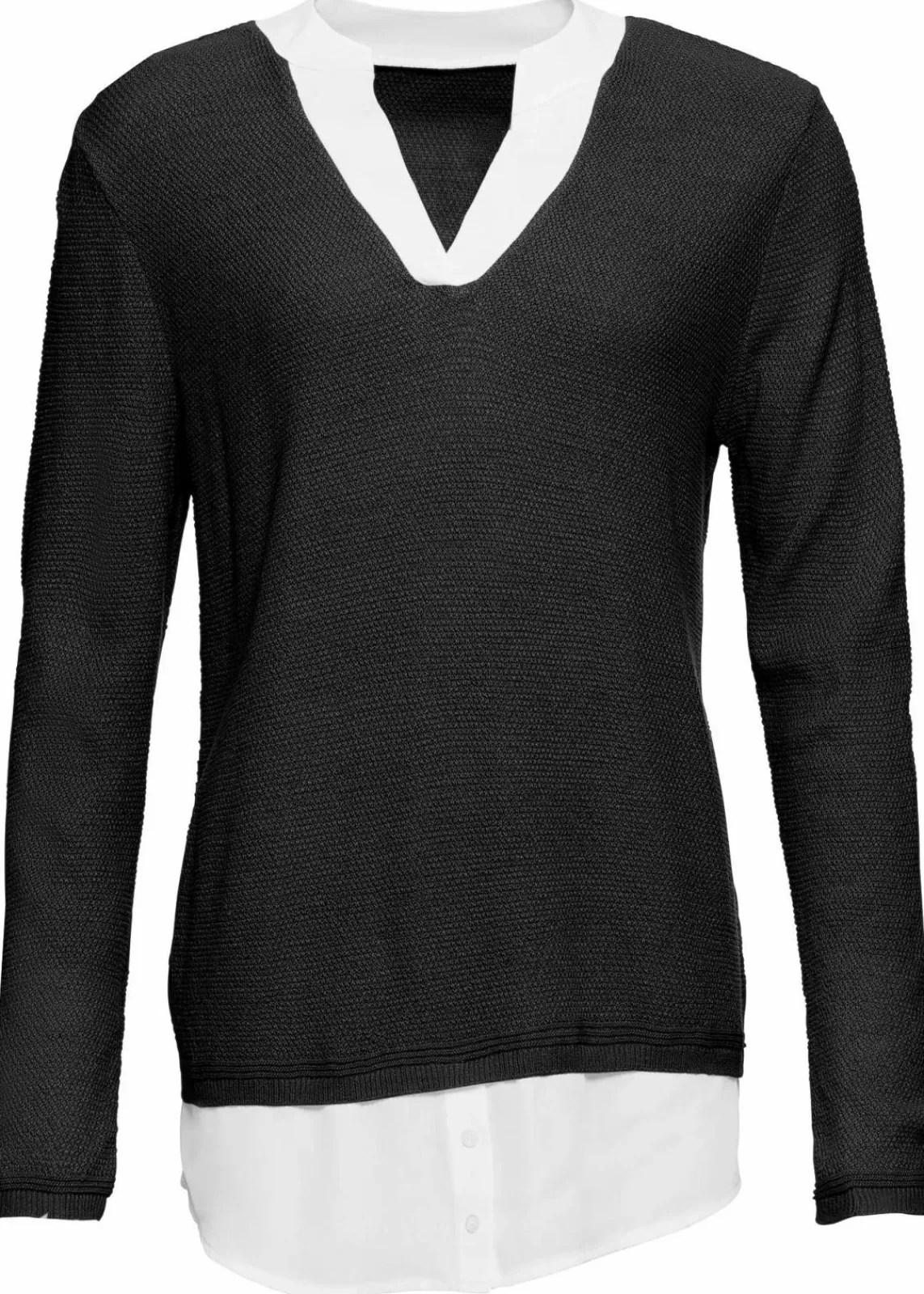 bonprix Bekleidung·Umstandsmode|Strickmode^Feinstrickpullover mit Bluseneinsatz schwarz