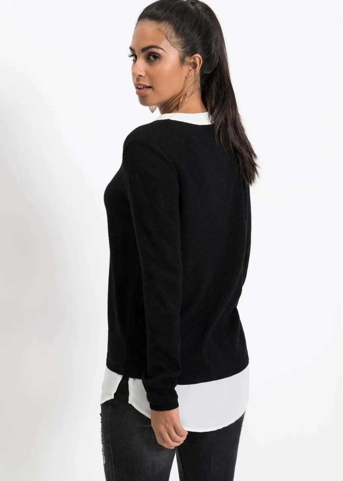 bonprix Bekleidung·Umstandsmode|Strickmode^Feinstrickpullover mit Bluseneinsatz schwarz