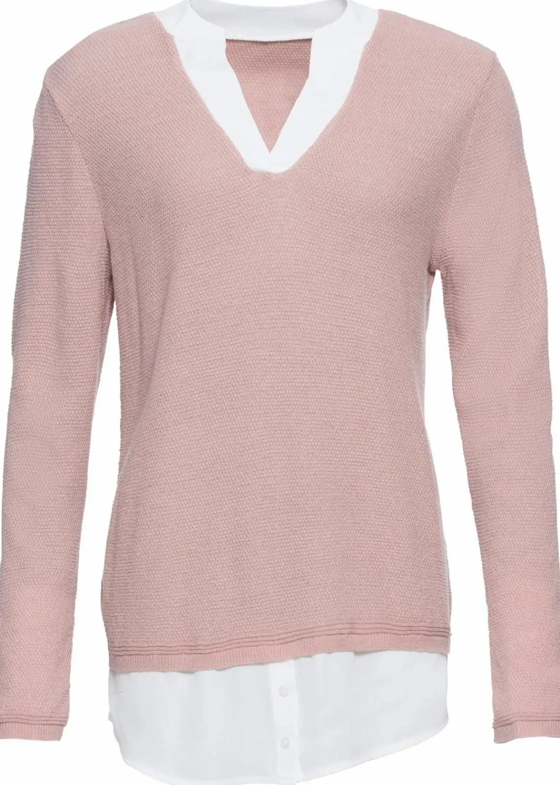 bonprix Pullover & Strickjacken|Bekleidung·Jeans^Feinstrickpullover mit Bluseneinsatz rosa