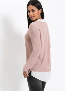 bonprix Pullover & Strickjacken|Bekleidung·Jeans^Feinstrickpullover mit Bluseneinsatz rosa