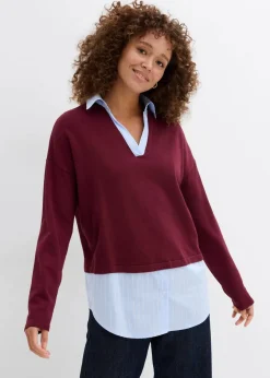 bonprix Bekleidung·Umstandsmode|Bekleidung·Jeans^Feinstrickpullover mit Bluseneinsatz ahornrot