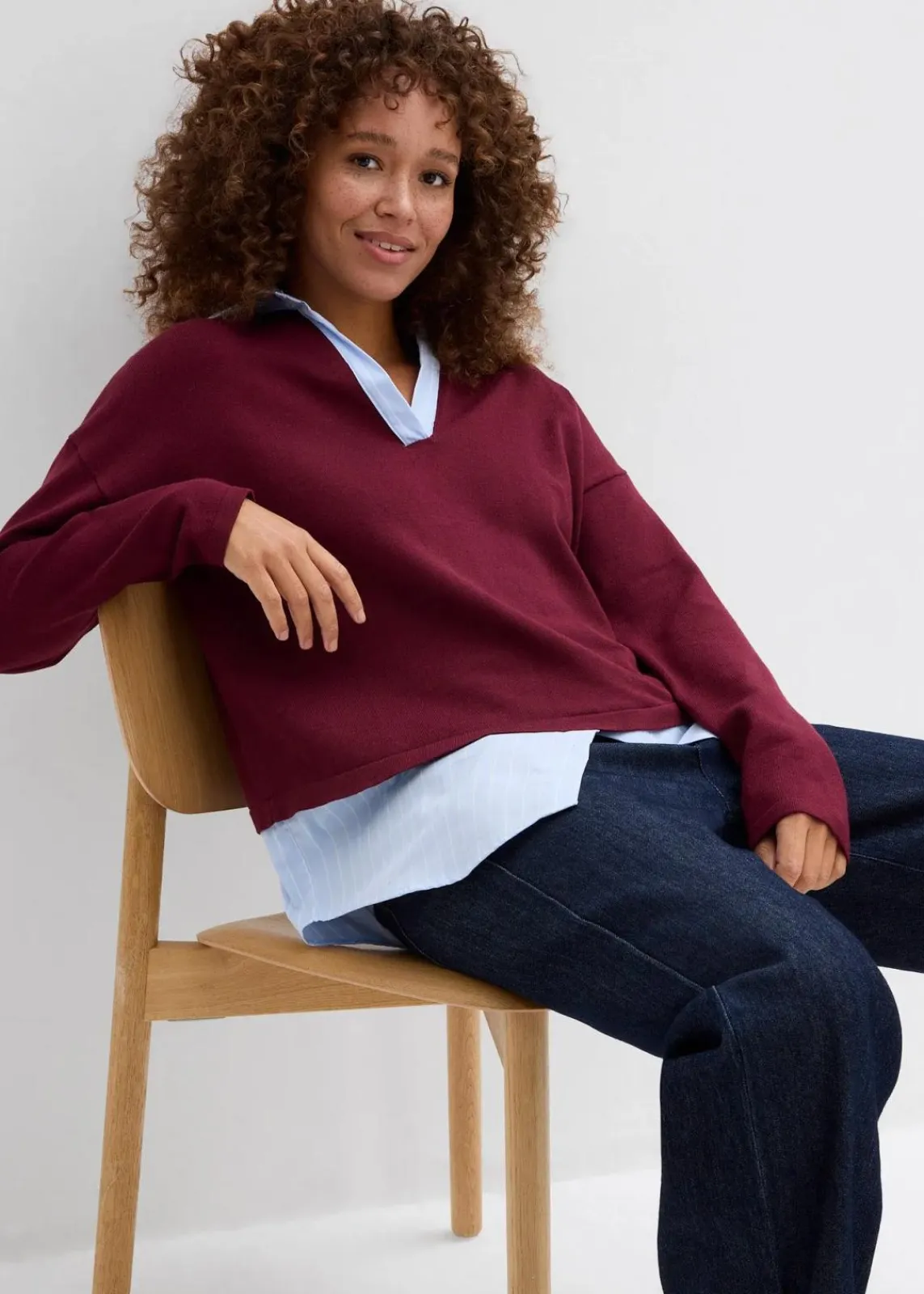 bonprix Bekleidung·Umstandsmode|Bekleidung·Jeans^Feinstrickpullover mit Bluseneinsatz ahornrot