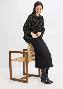 bonprix Bekleidung·Umstandsmode|Bekleidung·Jeans^Feinstrickpullover mit Glitzereffekt schwarz/gold