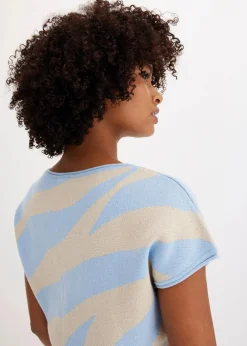 bonprix Bekleidung·Umstandsmode|Strickmode^Feinstrickpullover mit Glitzergarn hellblau/steingrau zebra bedruckt