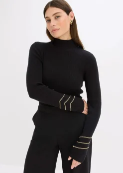 bonprix Bekleidung·Umstandsmode|Bekleidung·Jeans^Feinstrickpullover mit Goldketten schwarz