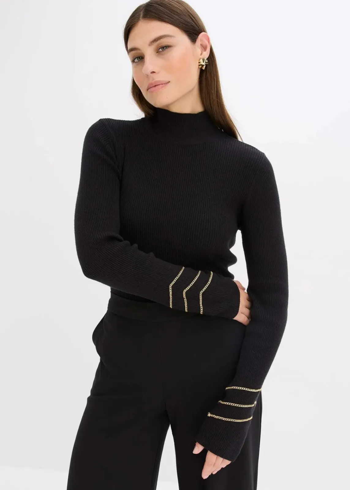 bonprix Bekleidung·Umstandsmode|Bekleidung·Jeans^Feinstrickpullover mit Goldketten schwarz