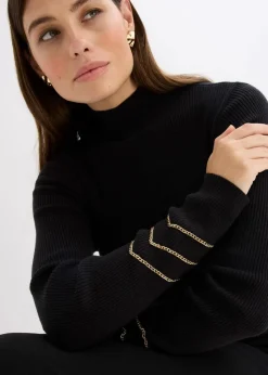 bonprix Bekleidung·Umstandsmode|Bekleidung·Jeans^Feinstrickpullover mit Goldketten schwarz
