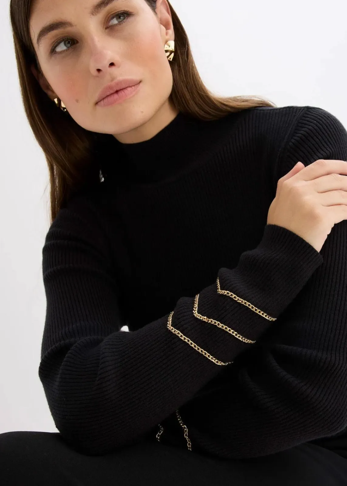 bonprix Bekleidung·Umstandsmode|Bekleidung·Jeans^Feinstrickpullover mit Goldketten schwarz