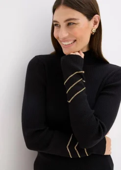 bonprix Bekleidung·Umstandsmode|Bekleidung·Jeans^Feinstrickpullover mit Goldketten schwarz