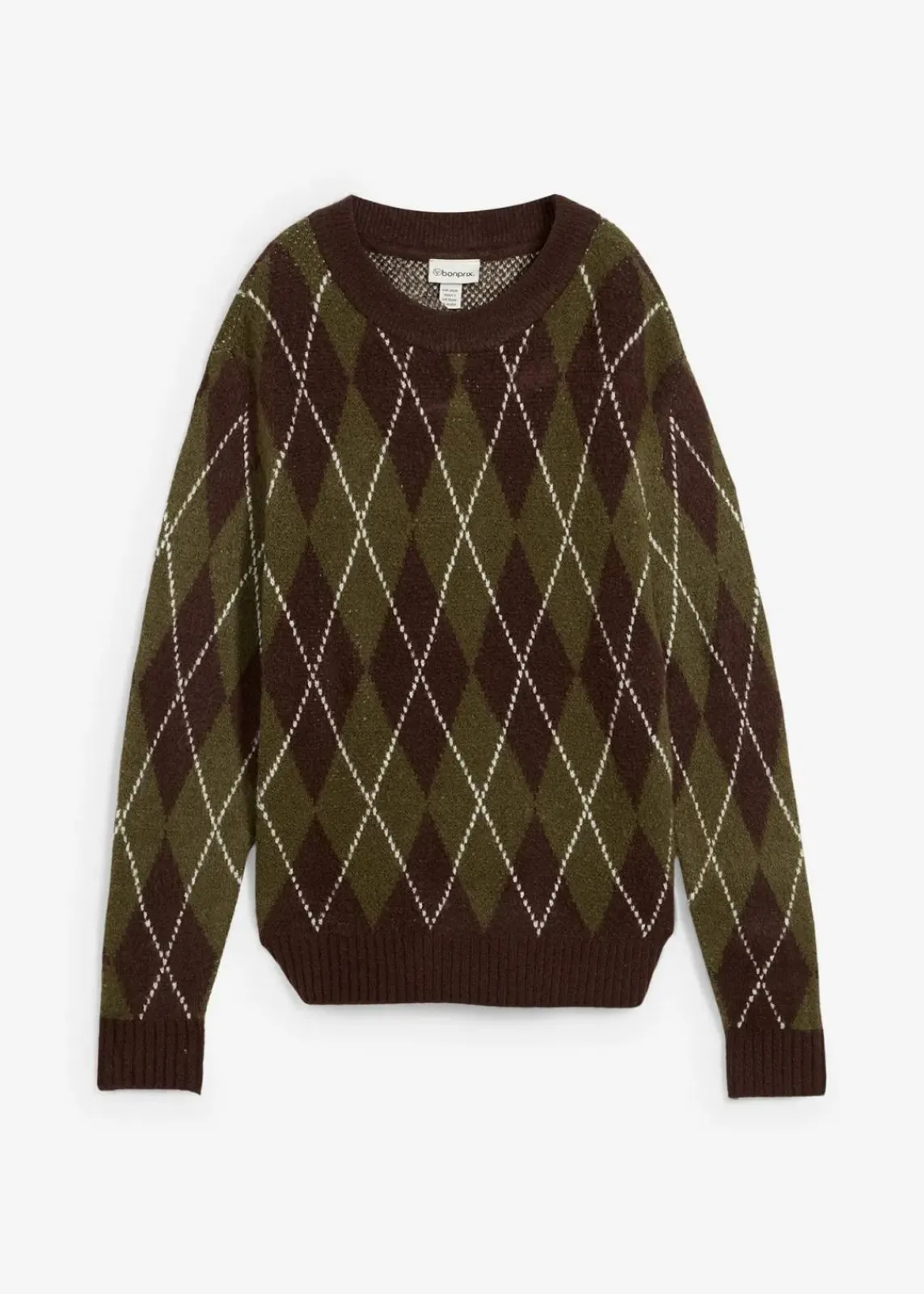 bonprix Bekleidung·Umstandsmode|Bekleidung·Jeans^Feinstrickpullover mit Karomuster dunkeloliv/dunkelbraun/wollweiß kariert