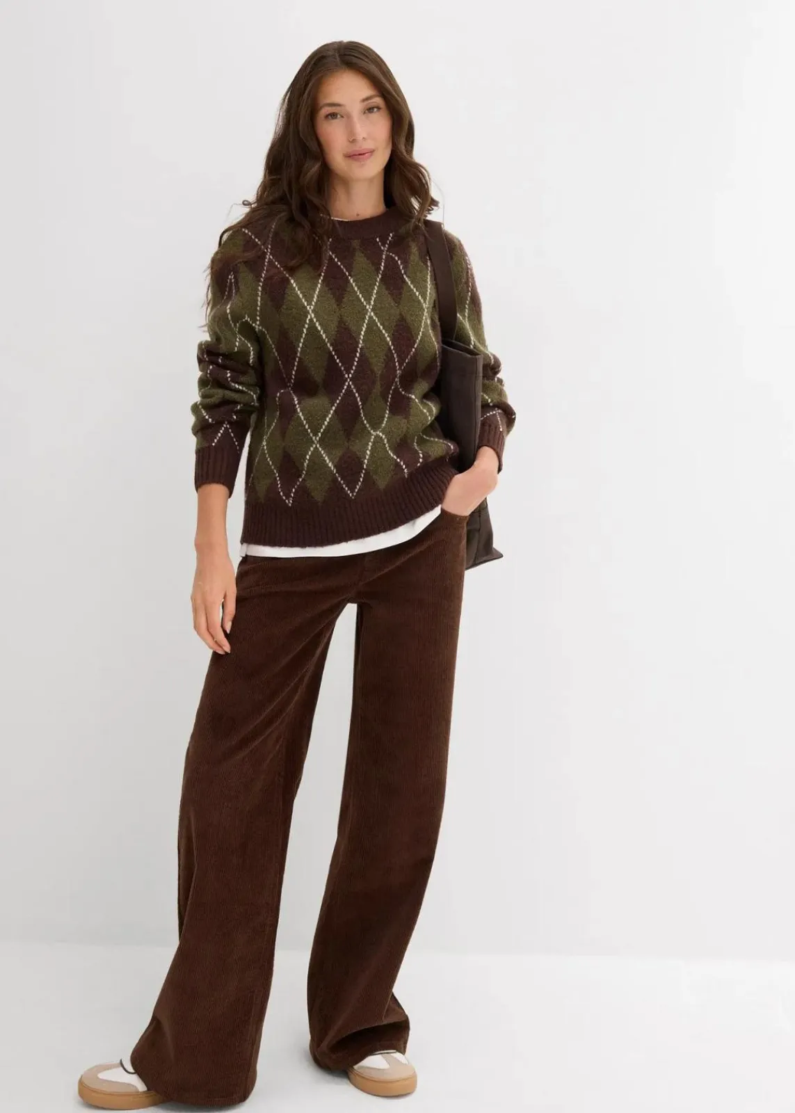 bonprix Bekleidung·Umstandsmode|Bekleidung·Jeans^Feinstrickpullover mit Karomuster dunkeloliv/dunkelbraun/wollweiß kariert