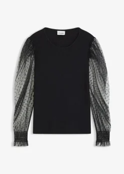 bonprix Bekleidung·Umstandsmode|Bekleidung·Jeans^Feinstrickpullover mit Meshärmeln schwarz