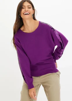 bonprix Pullover & Strickjacken|Strickmode^Feinstrickpullover mit Pailletten veilchenlila