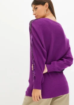 bonprix Pullover & Strickjacken|Strickmode^Feinstrickpullover mit Pailletten veilchenlila