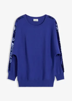 bonprix Pullover & Strickjacken|Strickmode^Feinstrickpullover mit Pailletten saphirblau