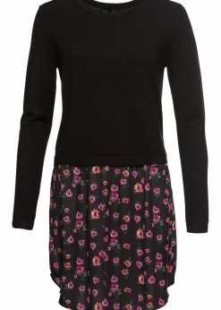 bonprix Pullover & Strickjacken|Strickmode^Feinstrickpullover mit Rockansatz schwarz/lila