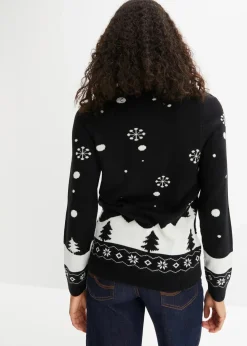 bonprix Pullover & Strickjacken|Strickmode^Feinstrickpullover mit Rundhalsausschnitt schwarz