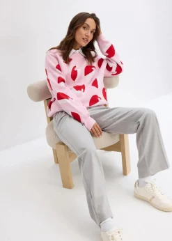bonprix Pullover & Strickjacken|Strickmode^Feinstrickpullover mit Rundhals, oversized kristallrosa